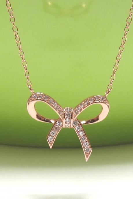 ADORABLE INFINITY BOW Necklace In Rose Gold Over Sterling Silver-16"+2 Extender