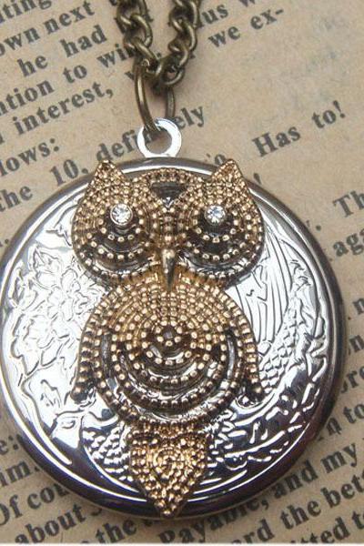 Steampunk Owl Locket Necklace Vintage Style Original Design