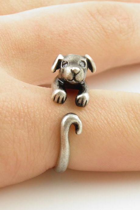 Silver Puppy Animal Wrap Ring