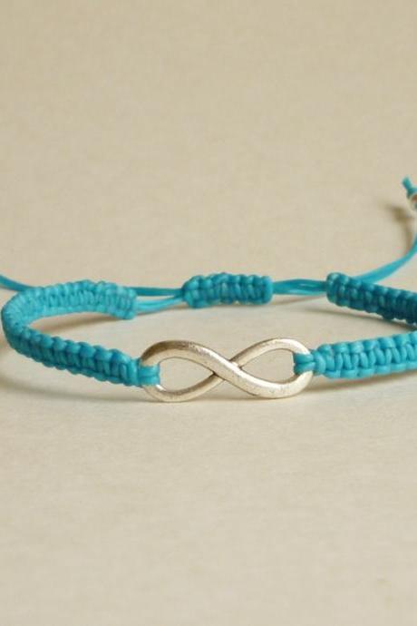Silver Plated Infinity Blue Friendship Bracelet With Adjustable Style - Gift For Him - Gift Under 15 - Unisex
