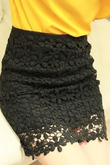 High Waisted Black Lace Mini Skirt