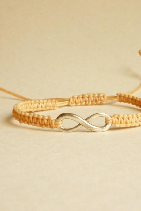 Silver Plated Infinity Tan Friendship Bracelet With Adjustable Style - Gift For Him - Gift Under 15 - Unisex