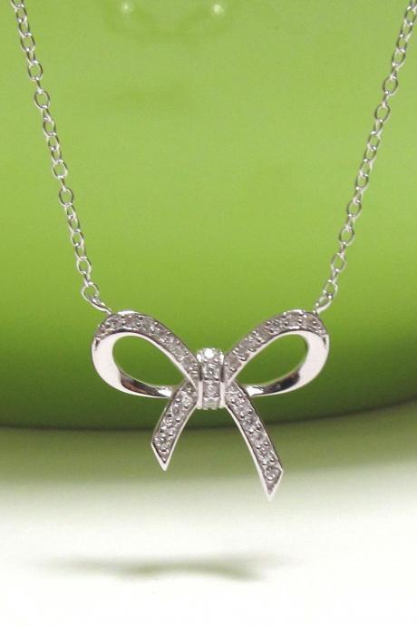 Adorable Infinity Bow Necklace In Rhodium Over Sterling Silver-18 Inches