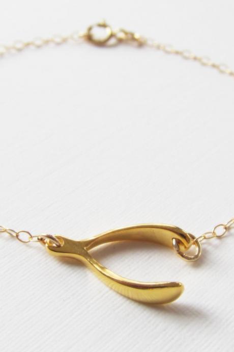 Gold Sideways Wishbone Bracelet, 14kt Gold Filled Bracelet, Gift for her