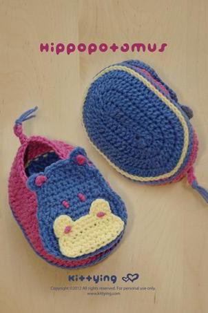 Hippopotamus Baby Booties Crochet Pattern, Symbol Diagram (pdf) By Kittying