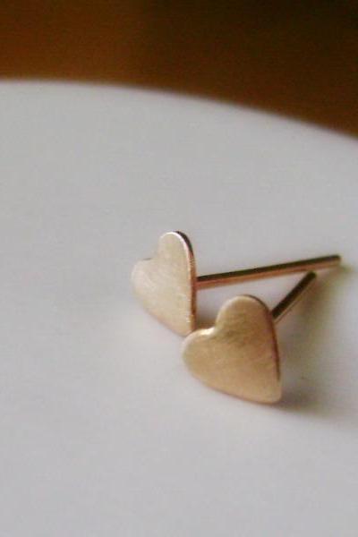 14K Gold Filled Tiny Love Heart Stud Earrings - Brushed Matte Finish