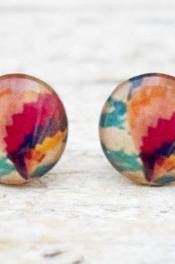 Hot Air Balloon Earrings in Pastel, Small Ear Studs Posts