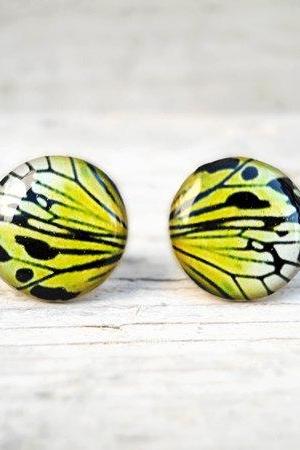 Butterfly wing earrings, Mustard Yellow earring studs