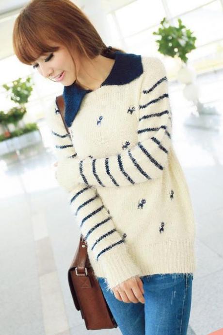 Fashion Women Stripe Retro Sweater