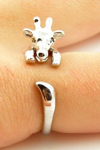 Giraffe Animal Wrap Ring - Shiny Silver