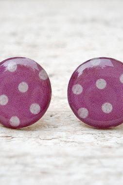 Polka Dots earrings studs posts,Thulian pink Violet White, Christmas