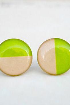Neon Green And Peach Earring Studs, Spring Summer Stud Earrings, Small Earrings Handmade By Jugosa