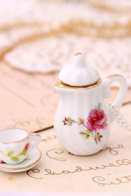 Miniature Teapot Necklace, Alice In Wonderland Necklace, Cute Girlie Necklace, Miniature Food Jewelry, Gift For Tea Lover