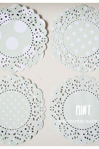 Parisian Lace Doily Mint polka dot & stripe for Scrap booking or card making / pack