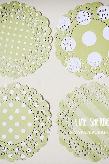 Parisian Lace Doily Lime Sherbet polka dot & stripe for Scrap booking or card making / pack