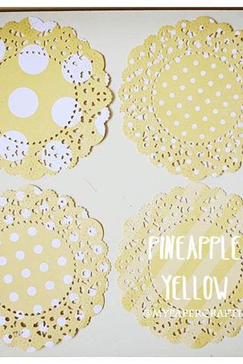 Parisian Lace Doily Pineapple Yellow polka dot & stripe for Scrap booking or card making / pack