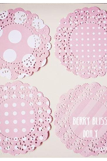 Parisian Lace Doily Berry Bliss polka dot & stripe for Scrap booking or card making / pack
