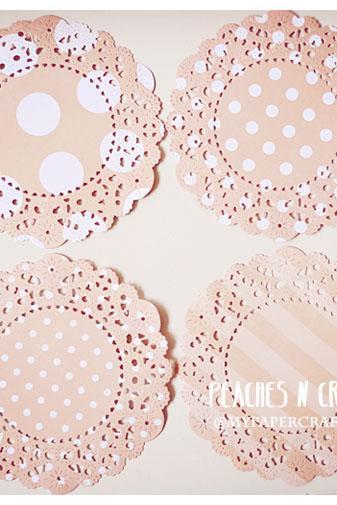 Parisian Lace Doily Peaches & Cream polka dot & stripe for Scrap booking or card making / pack