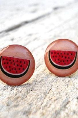 Watermelon earrings studs, Small ear posts, Gift For Her Under USD 15 20 