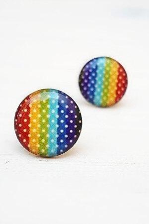 Polka Dots Rainbow earrings, Colourful earring studs, Gift for her