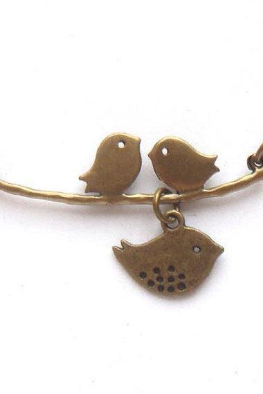 Antiqued Brass Three Bird Necklace