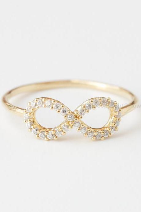 US Size 6.5 Simple Crystals INFINITY Ring In Gold