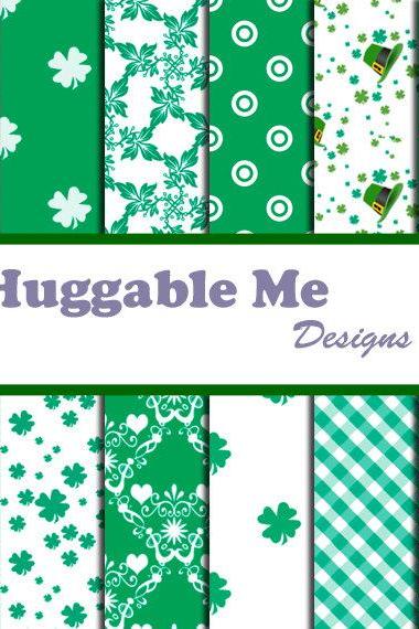 Digital Scrapbooking Paper Saint Patrick's Day Green and White Shamrock Paper Chevron for Scrapbook Backgrounds 12x12 - HMD00043