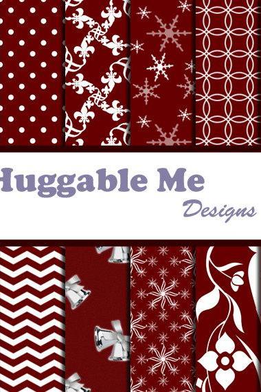 SALE Digital Scrapbook Printables Red and White Christmas Holiday Digital Paper for Scrapbook Invitation Cards 12x12 - HMD00024
