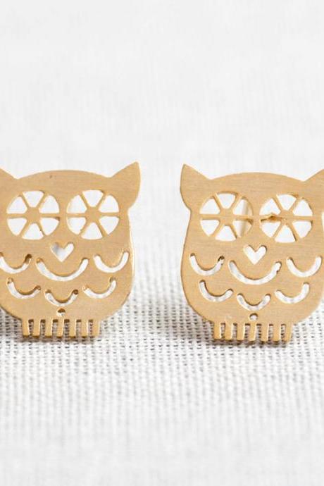Tiny Owl Earrings In Gold