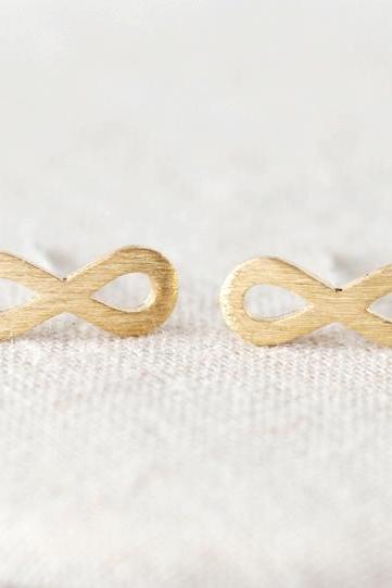 Simple brushed INFINITY earrings in gold