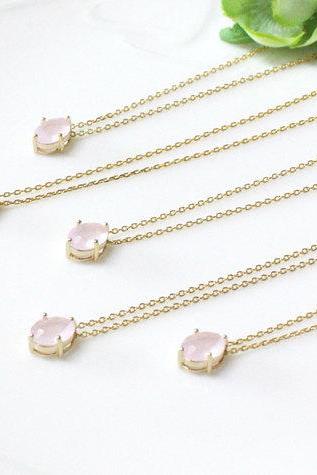 Bridesmaid gifts - Set of 5 - Dainty Pink pendant necklace