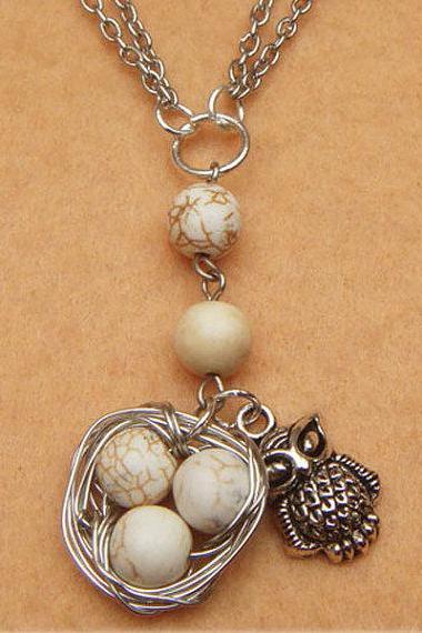 Nest Owl and White Turquoise Necklace