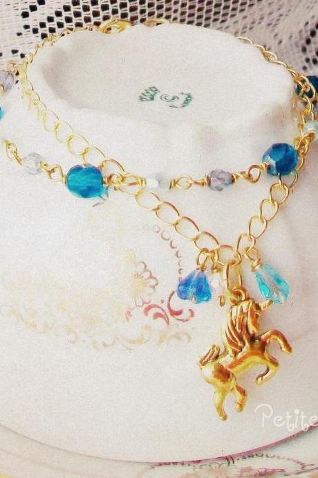 I was dreaming about Wonderland - 'Treasures' collection, Fairytale unicorn bracelet, vintage style jewelry, in blue