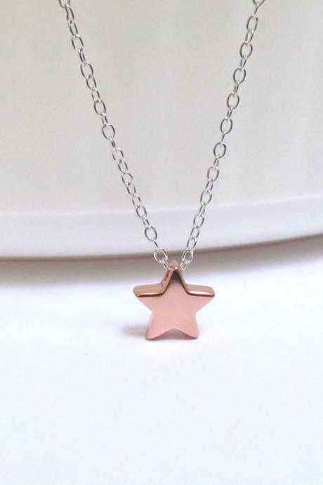 Adorable Rose Gold Star Necklace-rose Gold Over 925 Sterling Silver-18 Inches