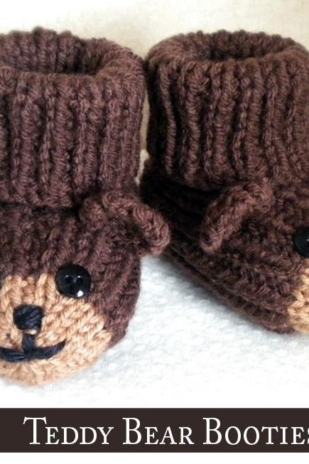 Teddy Bear Baby Booties Knitting Pattern