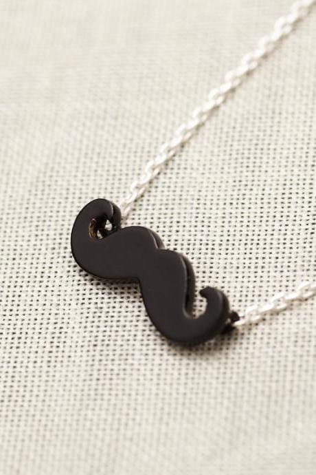 Black Mustache Silver Chain Necklace
