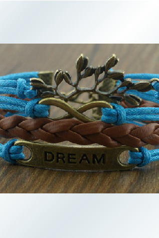 The dream romantic bronze password branches hand-knitted leather cord three bracelets