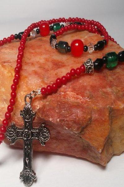 Red, Black, Green and Metal Rosary