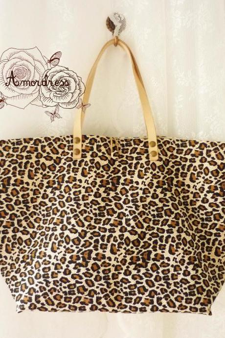 Leopard Tote Bag Printed Canvas Bag Genuine Leather Strap Retro Bag ...amor The Inspired Collection...