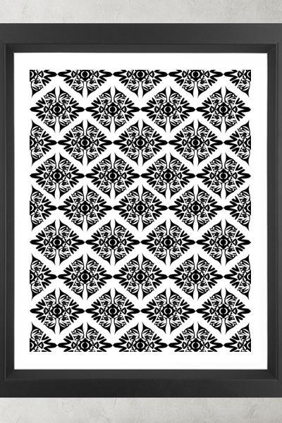 Ethnic Symmetry White Pattern- Poster Print 8x10 - of Fine Art Illustration for Your Wall Decor