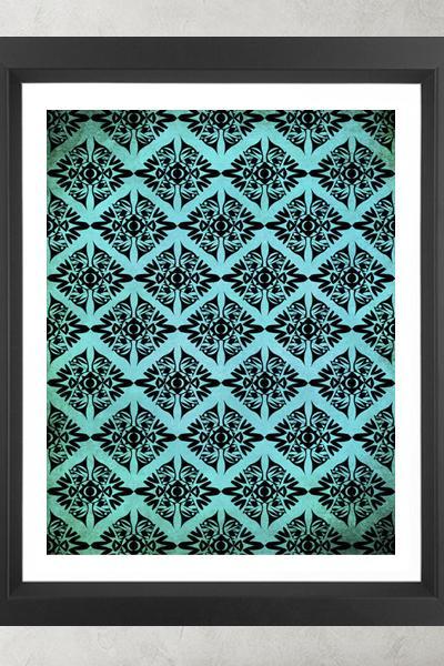Ethnic Symmetry Turquoise Pattern- Poster Print 8x10 - of Fine Art Illustration for Your Wall Decor