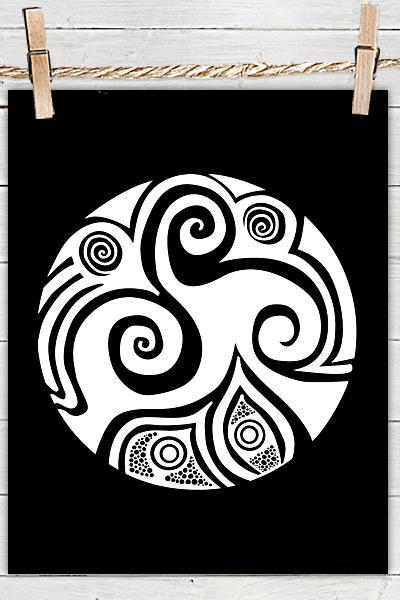 Poster Print 8x10 - Spirals In My Life Black - of Tribal Illustration for Your Wall Decor
