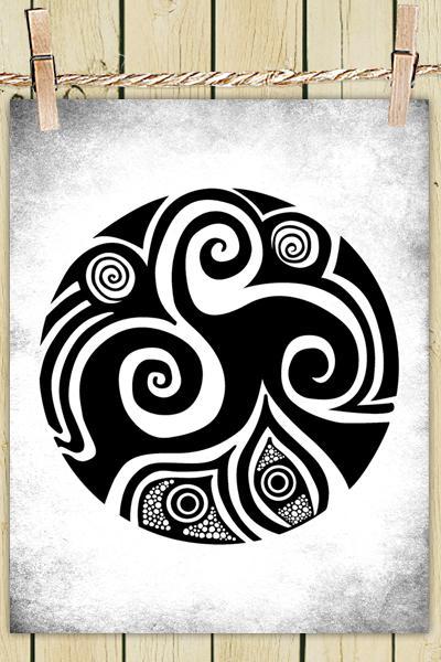 Poster Print 8x10 - Spirals In My Life White - of Tribal Illustration for Your Wall Decor