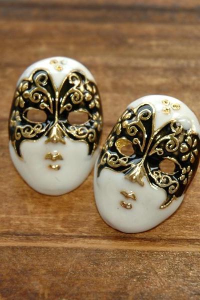 White Phantom of the Opera Butterfly Mask Earrings