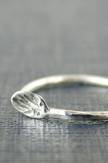  Silver leaf ring. Delicate textured ring in sterling silver.