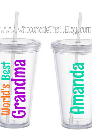 Mother's Day Personalized Tumbler - World's Best Grandma - 16oz acrylic cup with straw - BPA free