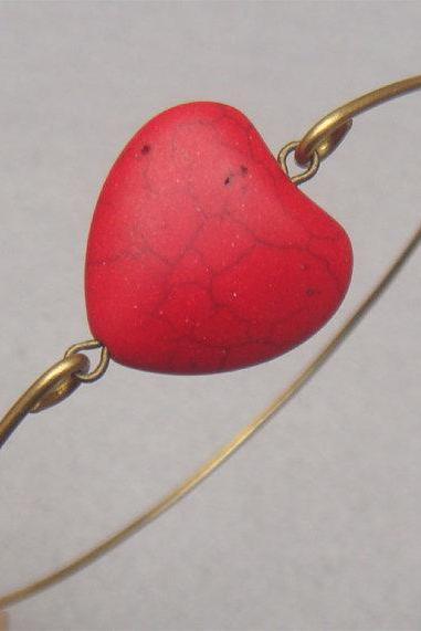 Red Turquoise Heart Bangle Bracelet